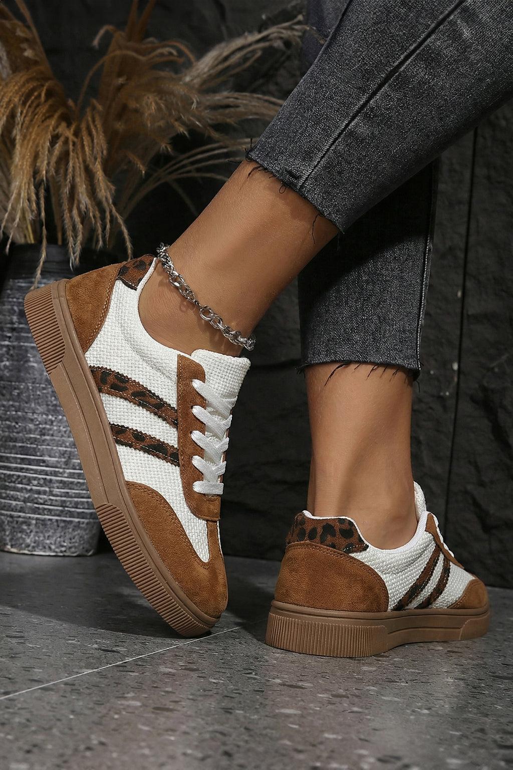 White leopard patchwork sneakers, view 5