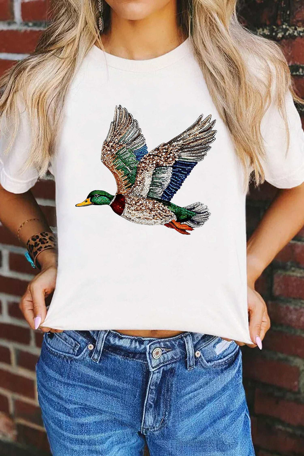 Khaki flying mallard tee, view 5