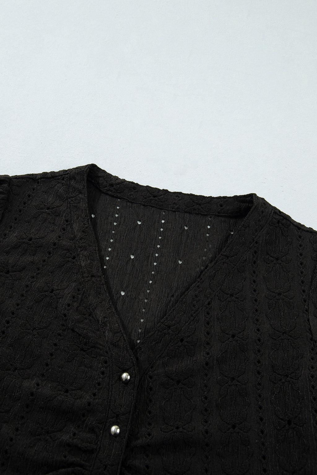 Black floral knit blouse, view 8