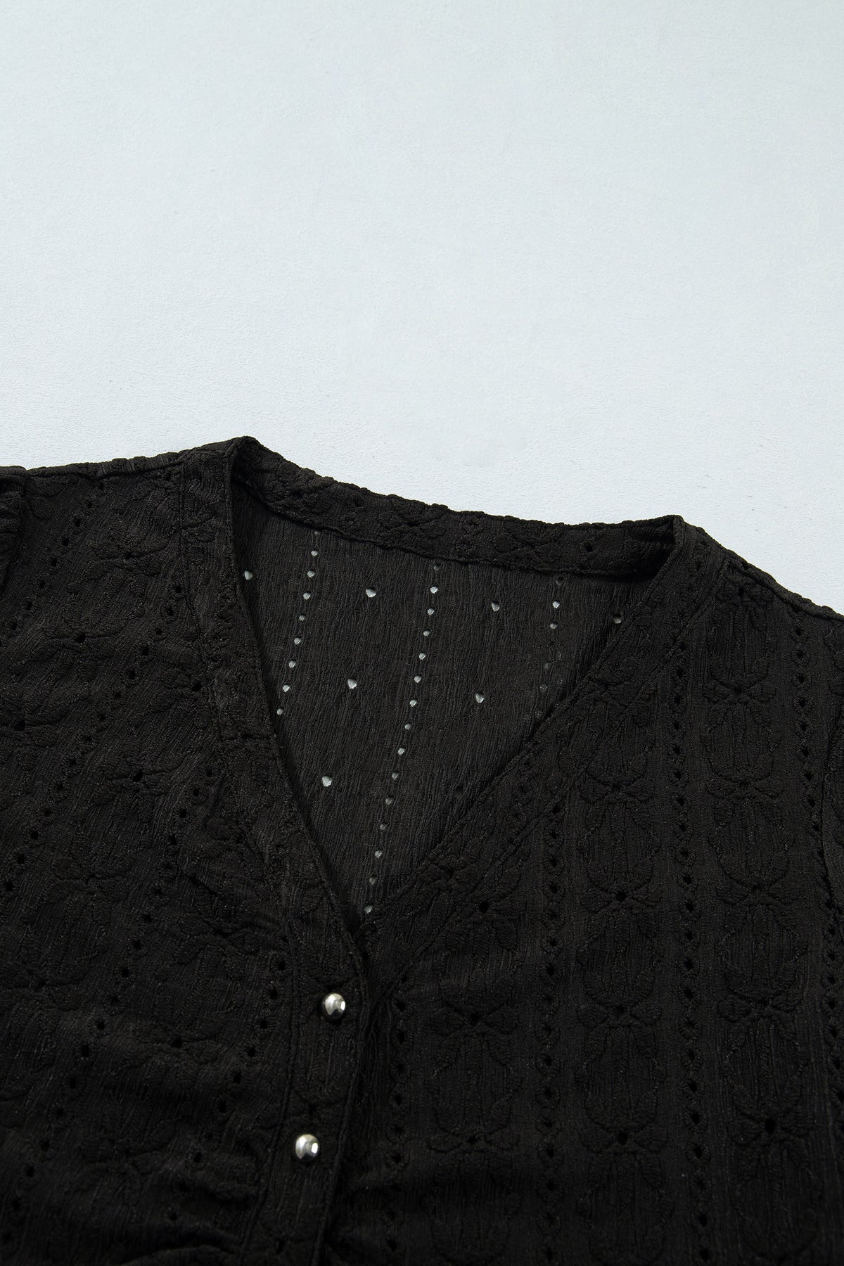 Black floral knit blouse, view 8