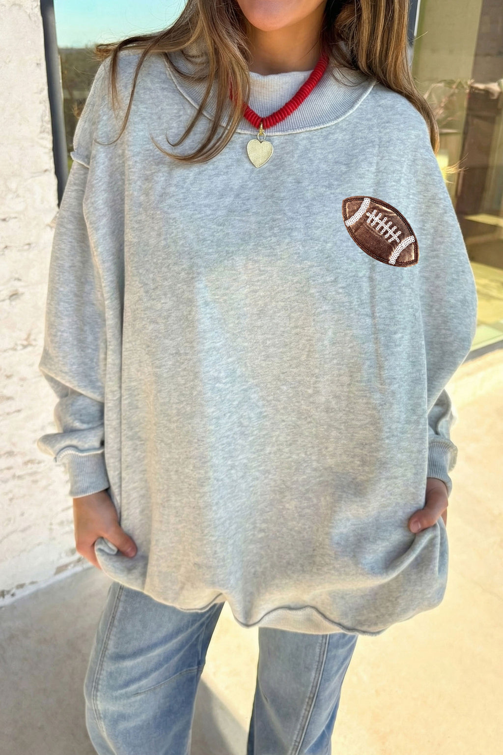 Grey sequin game day sweatshirt, view 3