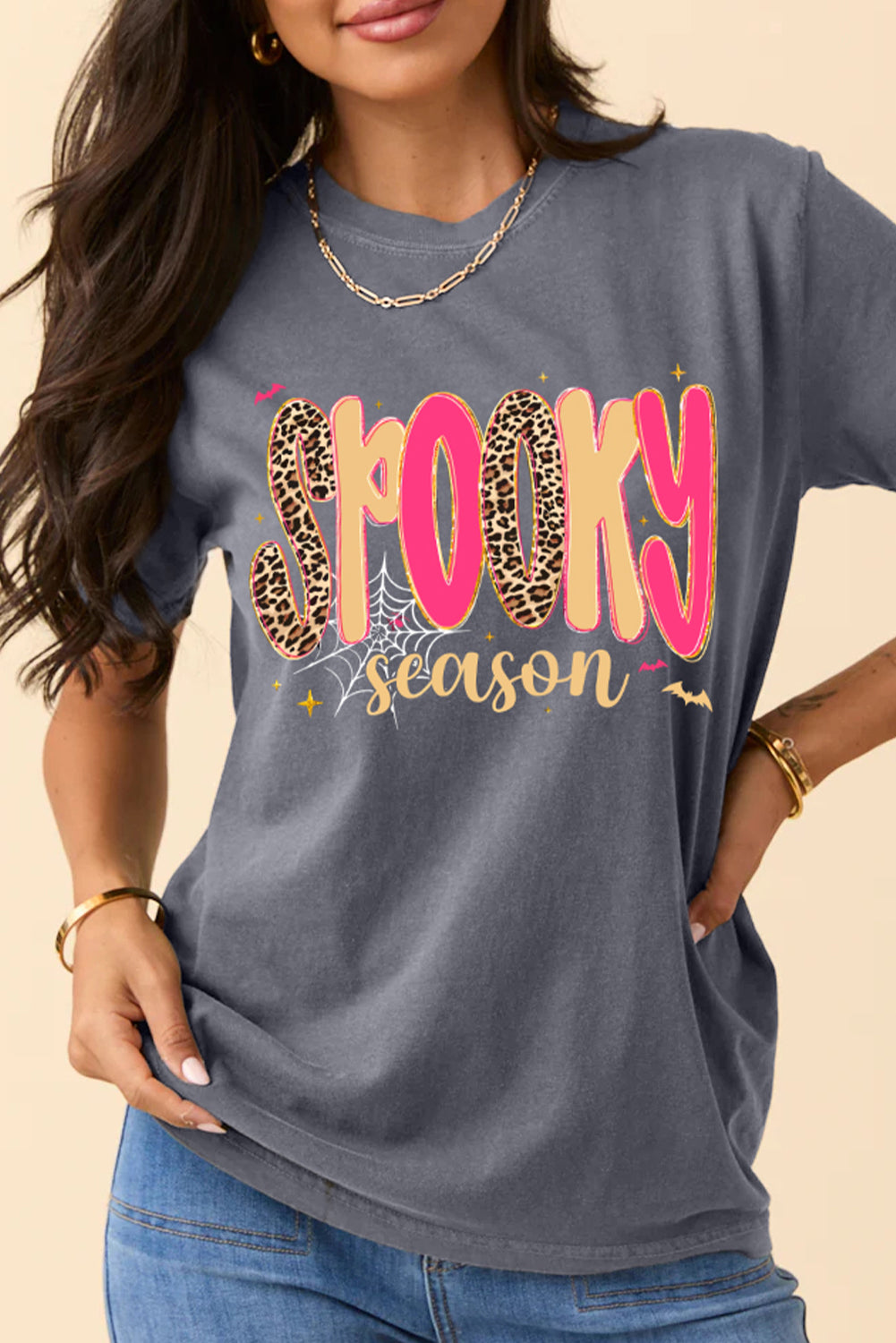 Women's gray Spooky Season Halloween graphic tee