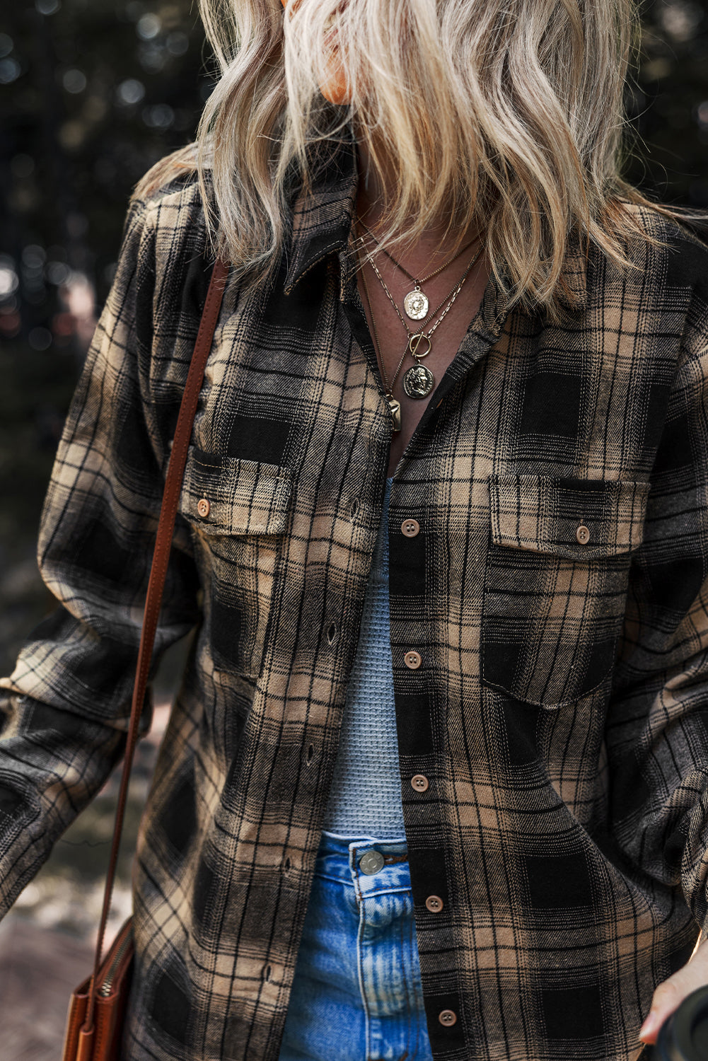 Multicolour Retro Plaid Double Flap Pocket Brushed Shacket Dear-Lover Dropshipping