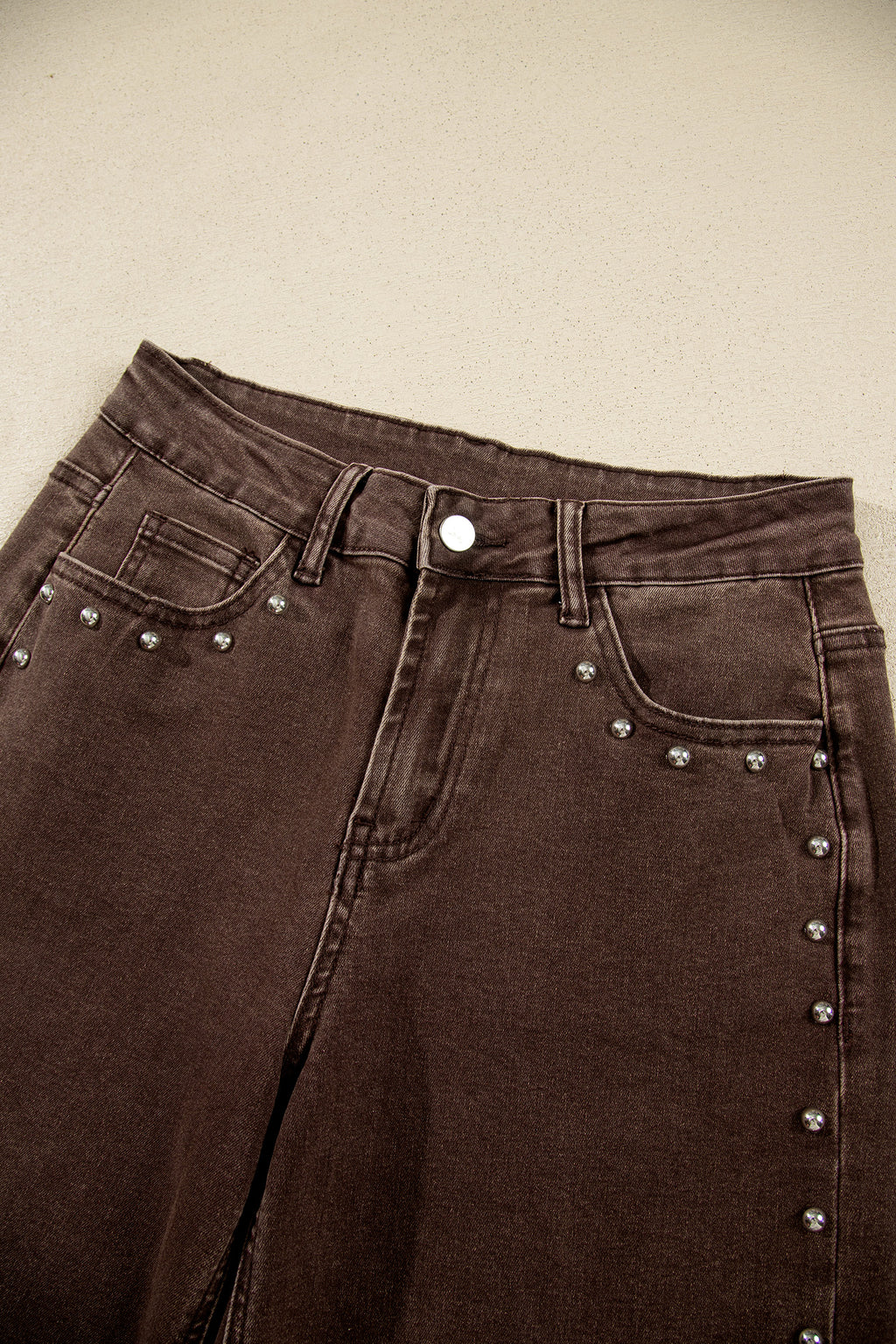 Black Studded Detail Straight Leg Casual Loose Jeans BD Boutique