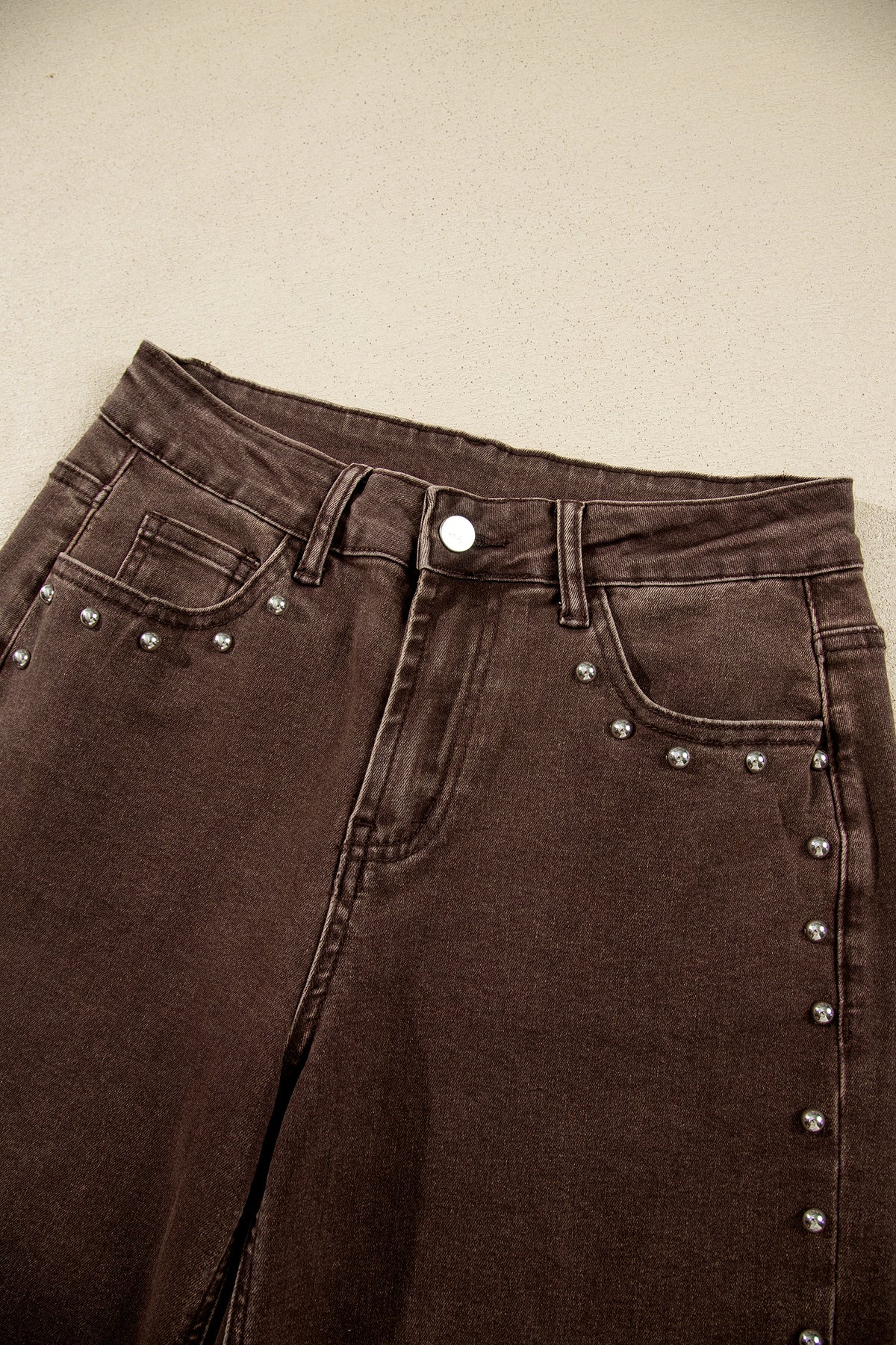 Black Studded Detail Straight Leg Casual Loose Jeans BD Boutique