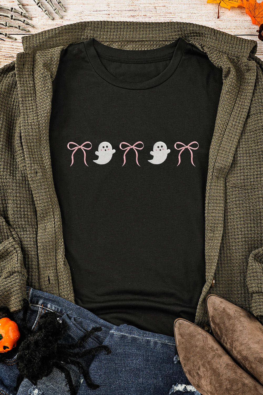 Black ghost bow tee, view 7
