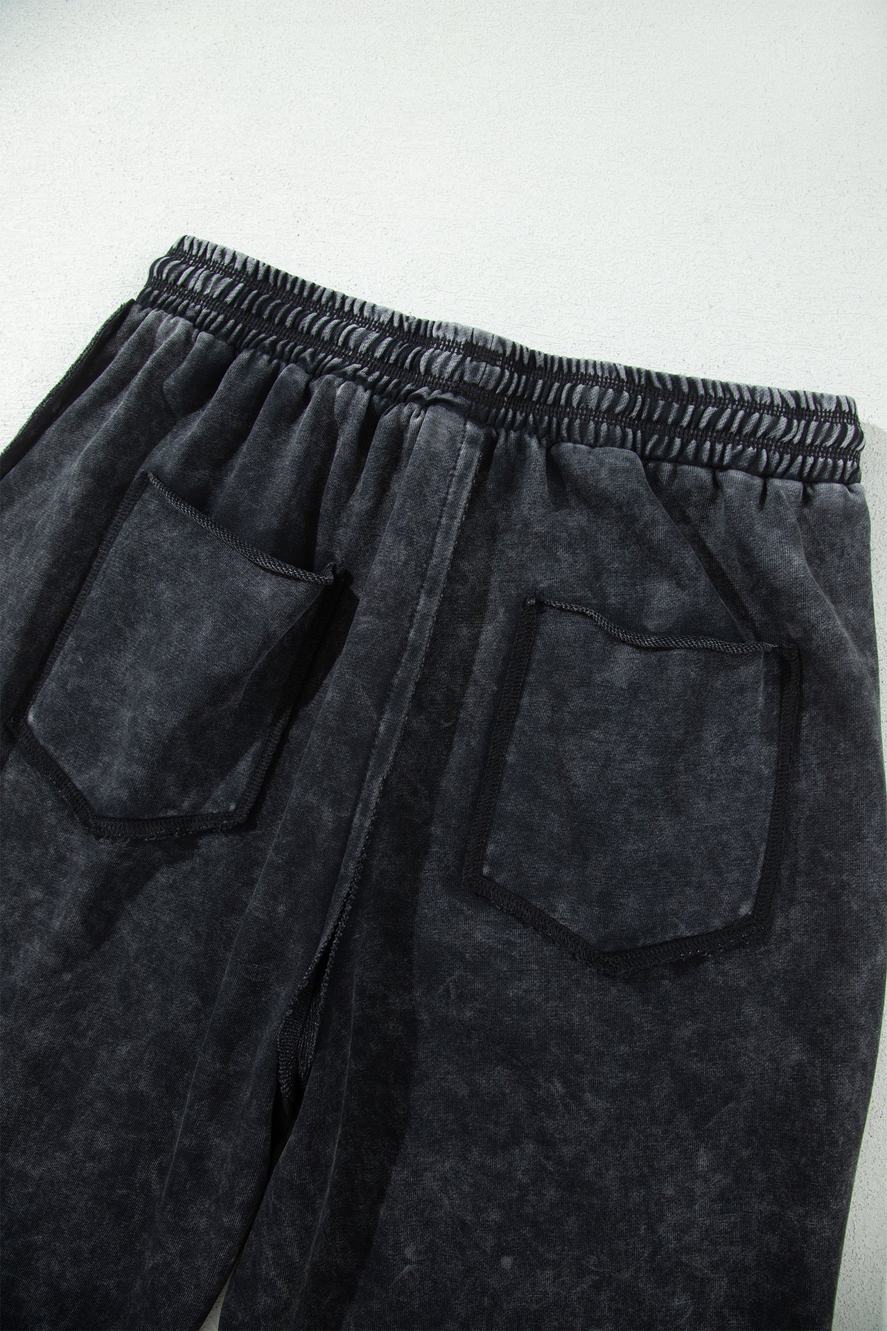 Black Mineral Wash Raw Seam Drawstring Elastic Waist Barrel Pants