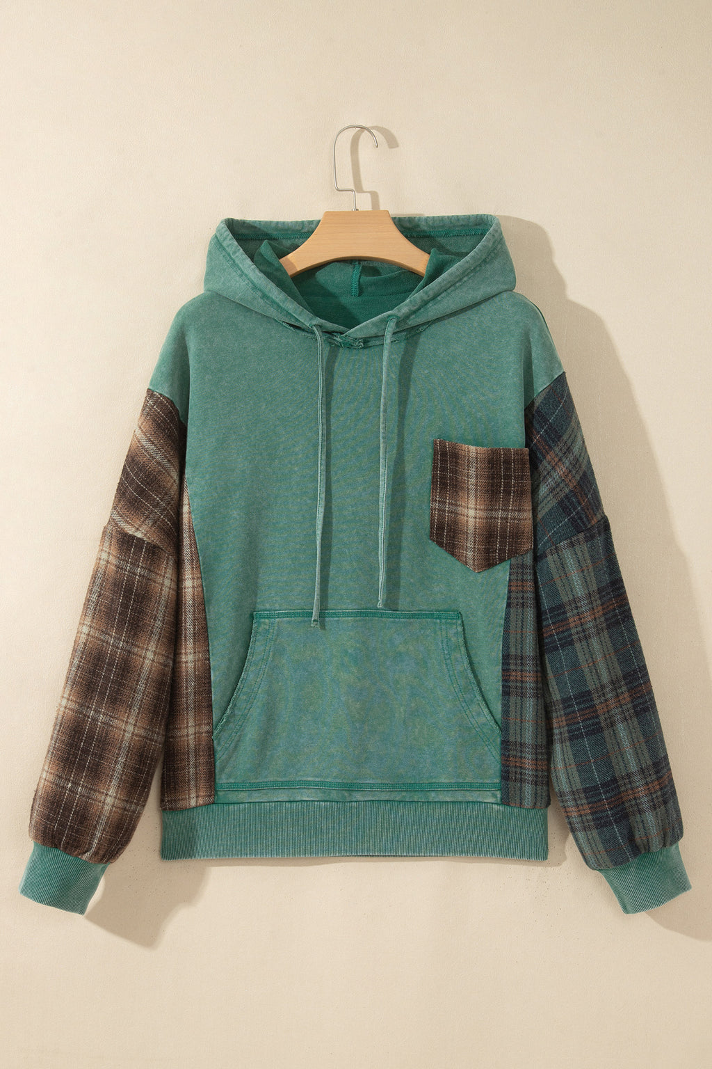 Smoke Green Plaid Colorblock Hoodie Dear-Lover Dropshipping