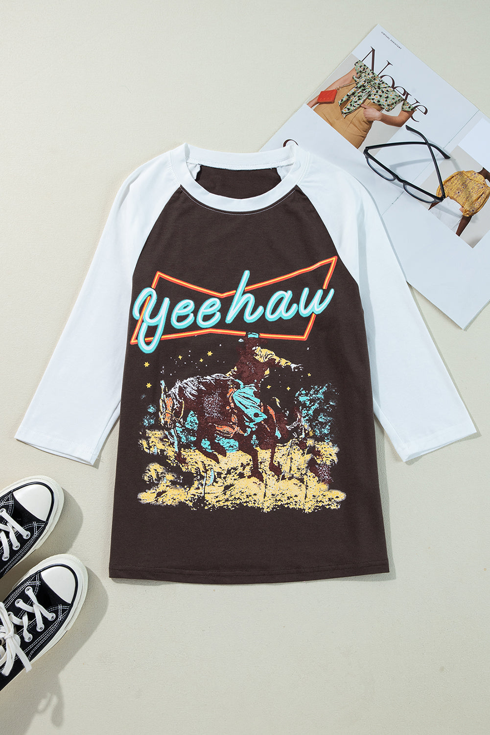 Western Yeehaw Graphic Raglan Top | Vintage Style