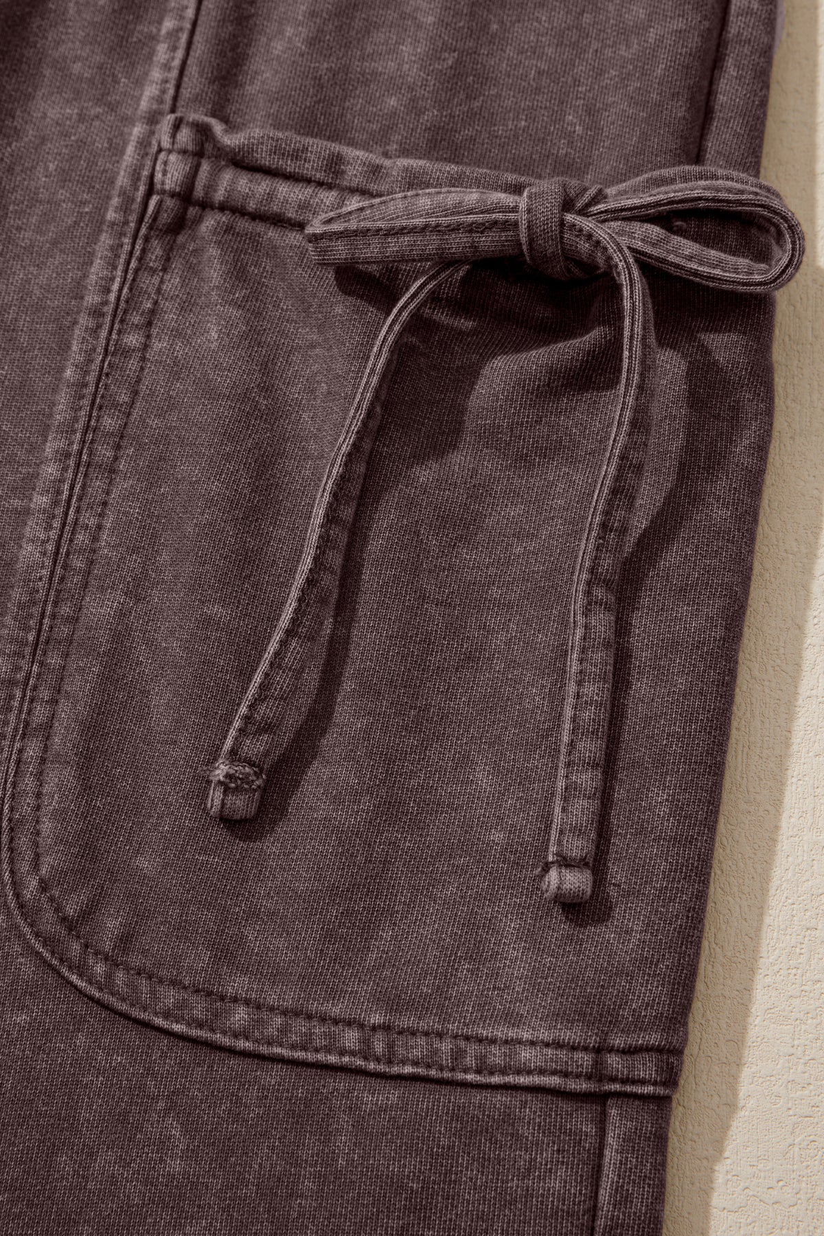 Dark Brown Cotton Mineral Wash Elastic Waist Drawstring Tie Detail Cargo Pants Dear-Lover Dropshipping