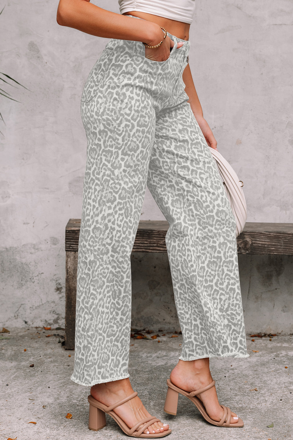 Brown leopard wide leg jeans, view 6