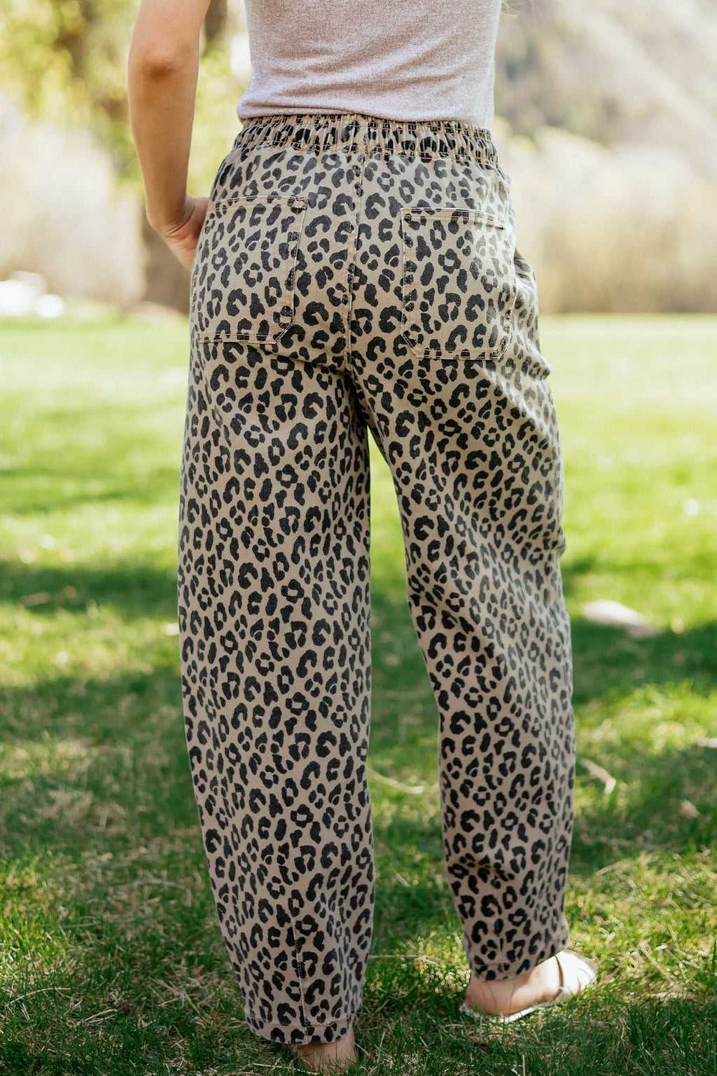 Khaki leopard loose denim pants, view 7