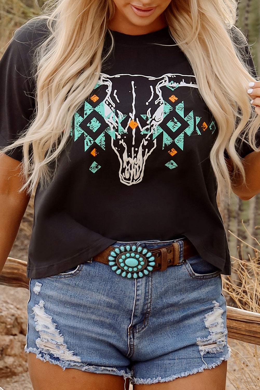 Bull skull aztec graphic tee, view 7