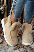 Women's beige suede patchwork plush lined ankle boots