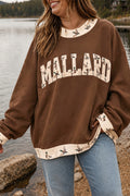 Coffee Plus Size Embroidered Trim Mallard Patch Contrast Trim Crewneck Sweatshirt Dear-Lover Dropshipping