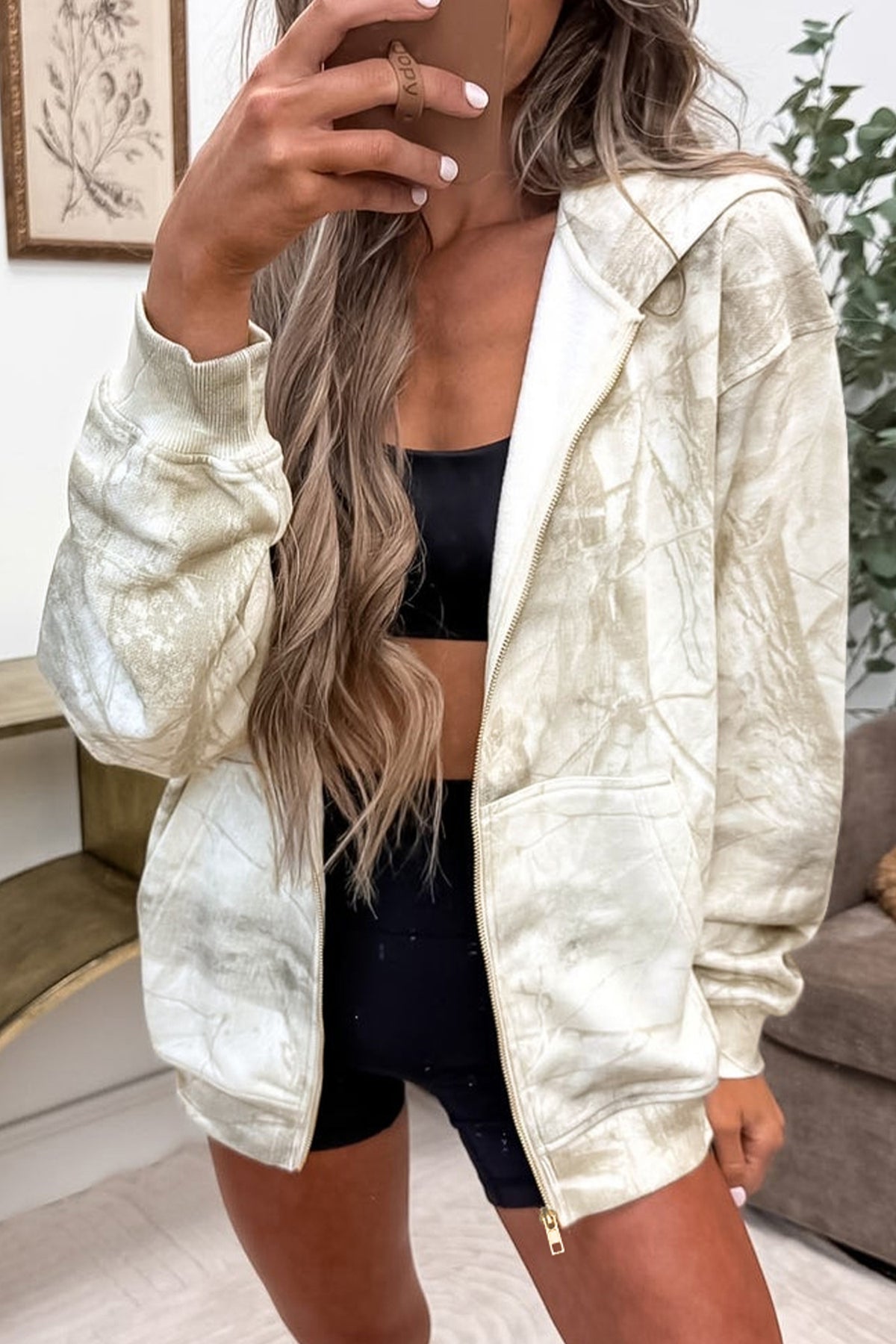 Multicolour Abstract Camo Print Hooded Zip-Up Sweatshirt Dear-Lover Dropshipping