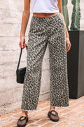 Women's yellow leopard print straight loose leg jeans