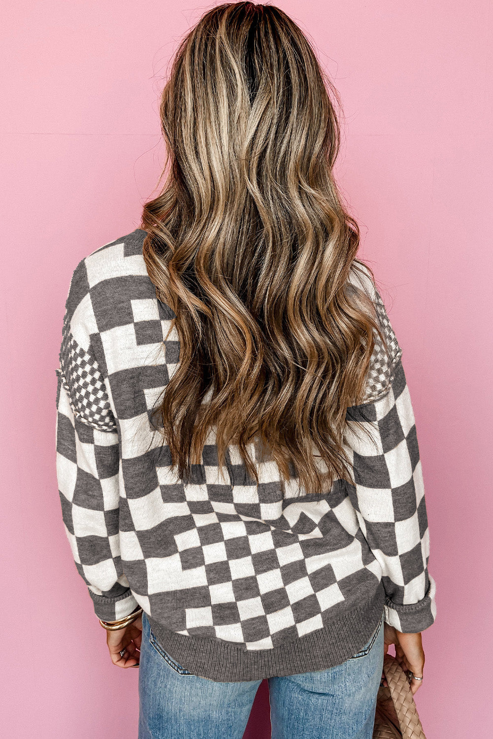 Khaki checkered sweater, view 5