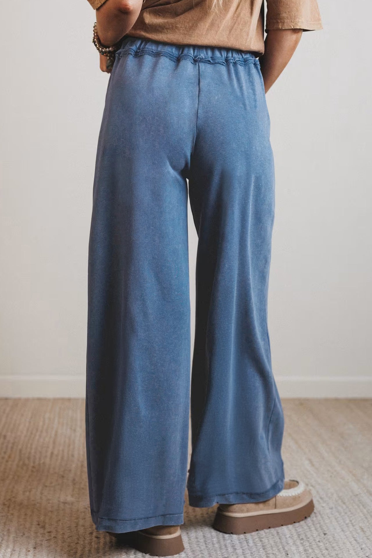 Smoke Gray Mineral Wash Drawstring Retro High Waist Wide Leg Western Pants