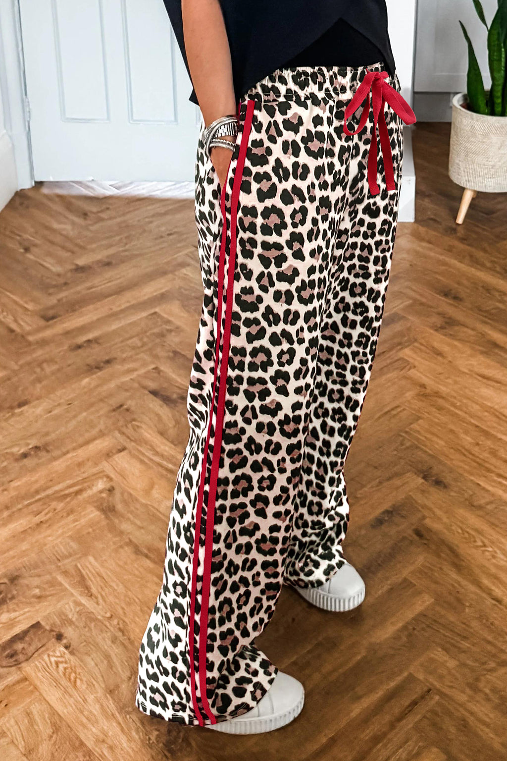 Rose leopard tie waist pants, view 6