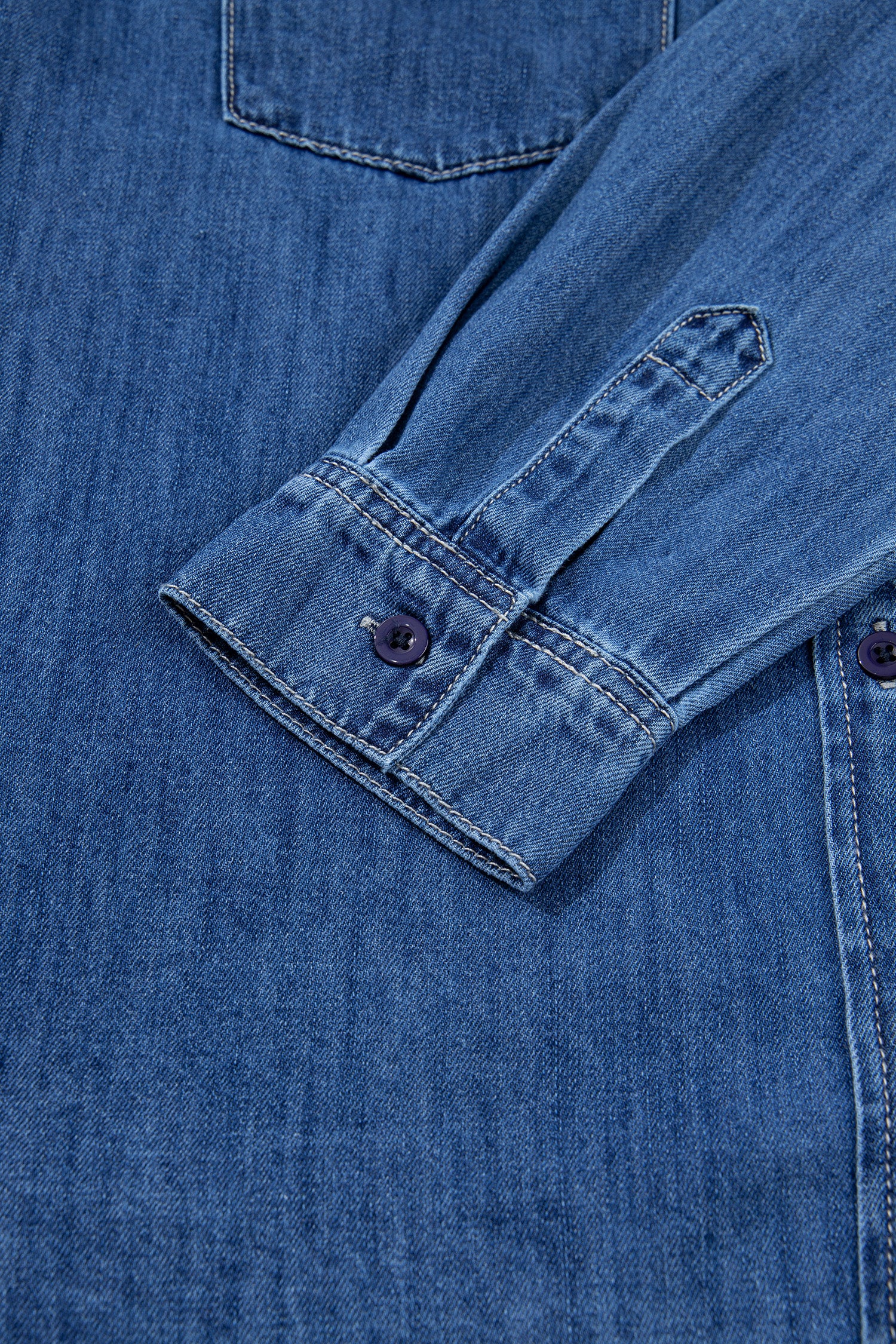 Sail Blue Western Patch Pockets Tunic Length Long Sleeve Denim Shirt