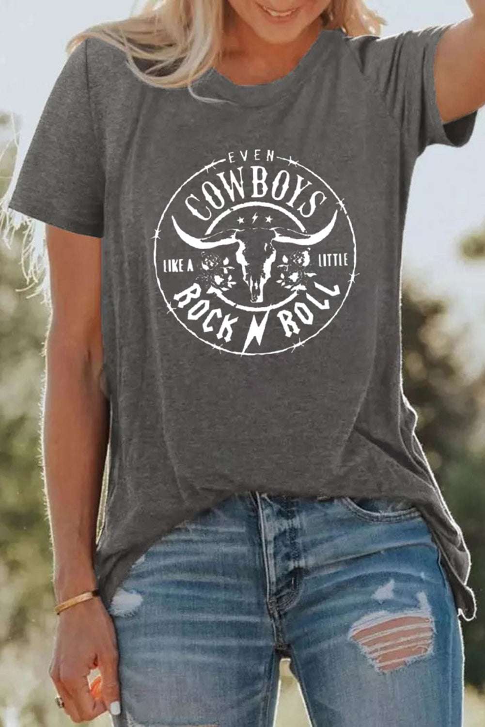 Gray steer head graphic tee, view 3