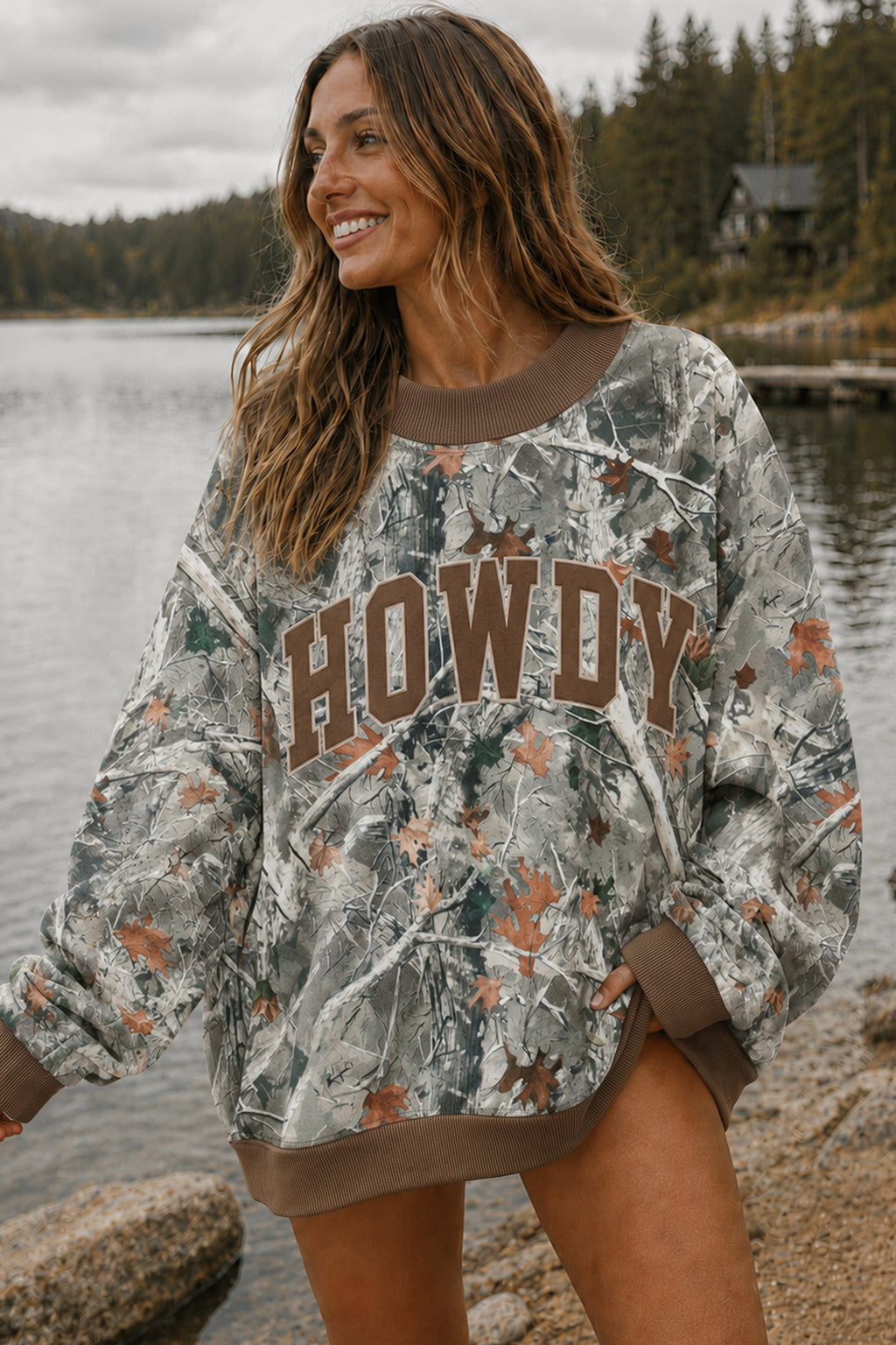 Green Western Camo Print Baggy Pullover Sweatshirt Dear-Lover Dropshipping