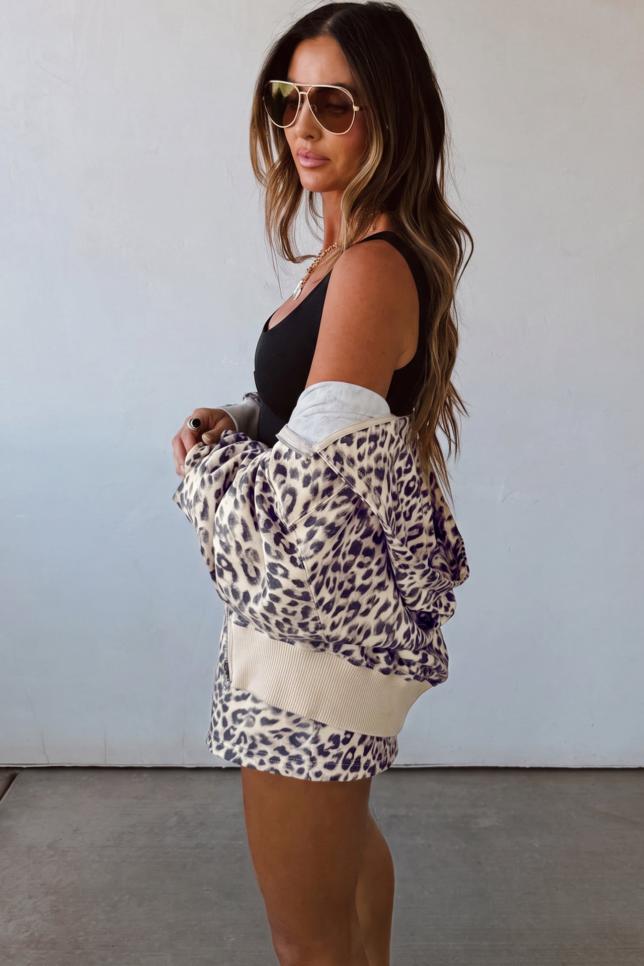Leopard Print Zip-Up Hoodie & Jogger Set