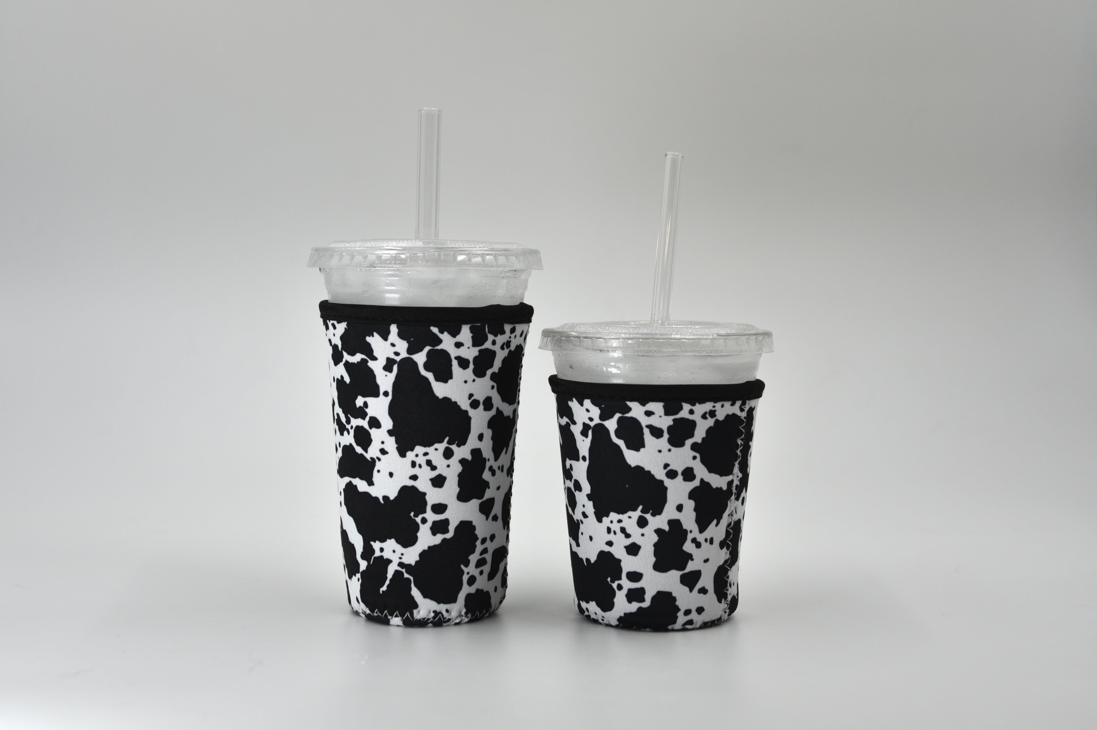 Black Cow Print Coffee Sleeve | Reusable Neoprene Iced Coffee Cup Cover (16–24oz) BashDesignsCo