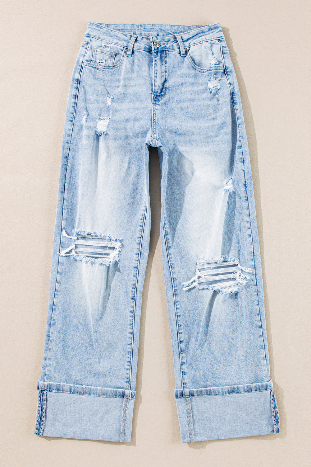 Light wash distressed jeans, view 4