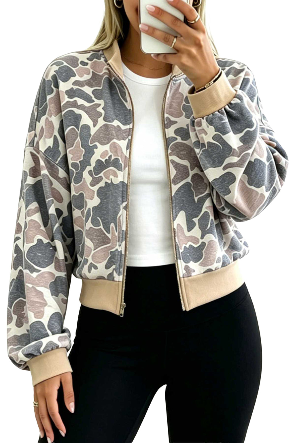 Camo zip bomber sweatshirt, view 4