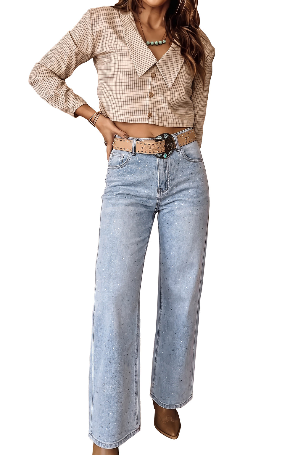 Beau Blue Sparkle Detail Western Casual Shift Jeans Dear-Lover Dropshipping