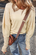 Women's beige waffle knit thermal long sleeve top