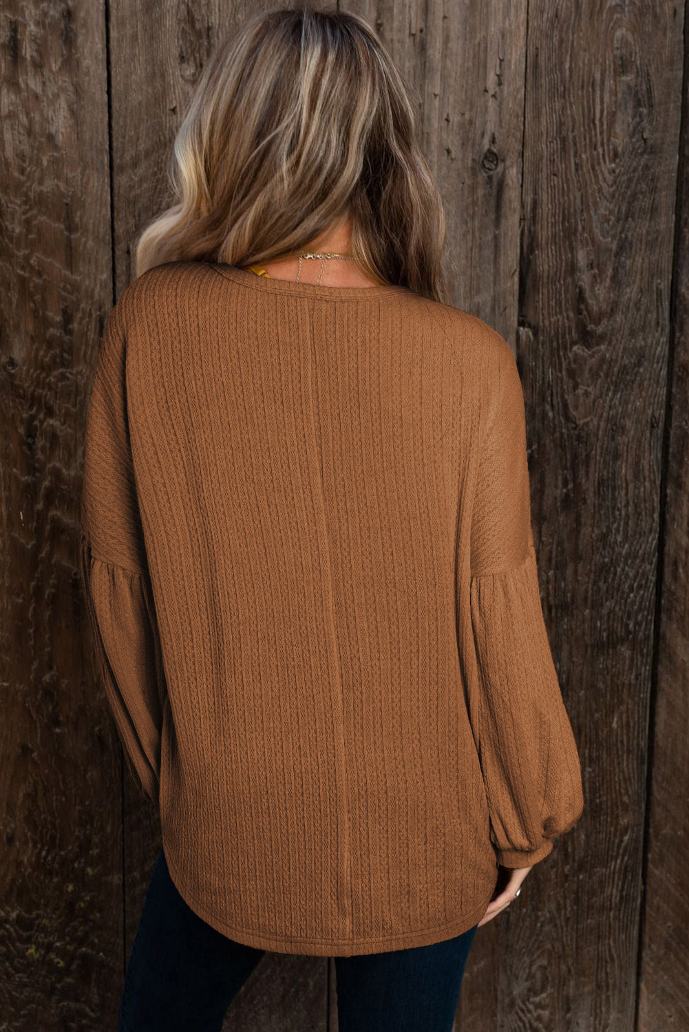 Orange Jacquard Knit Long Sleeve Top