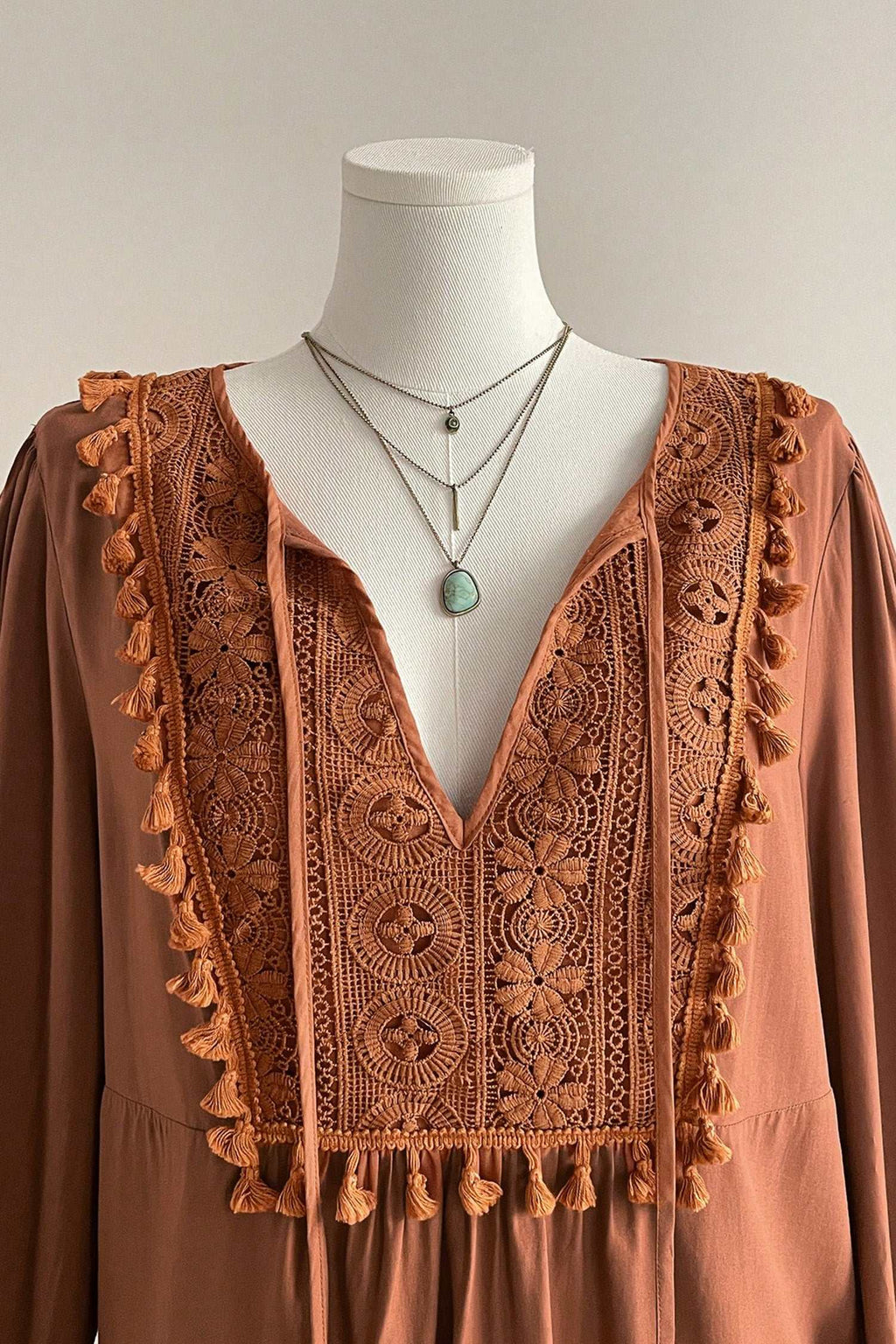 Chestnut boho plus size blouse, view 6