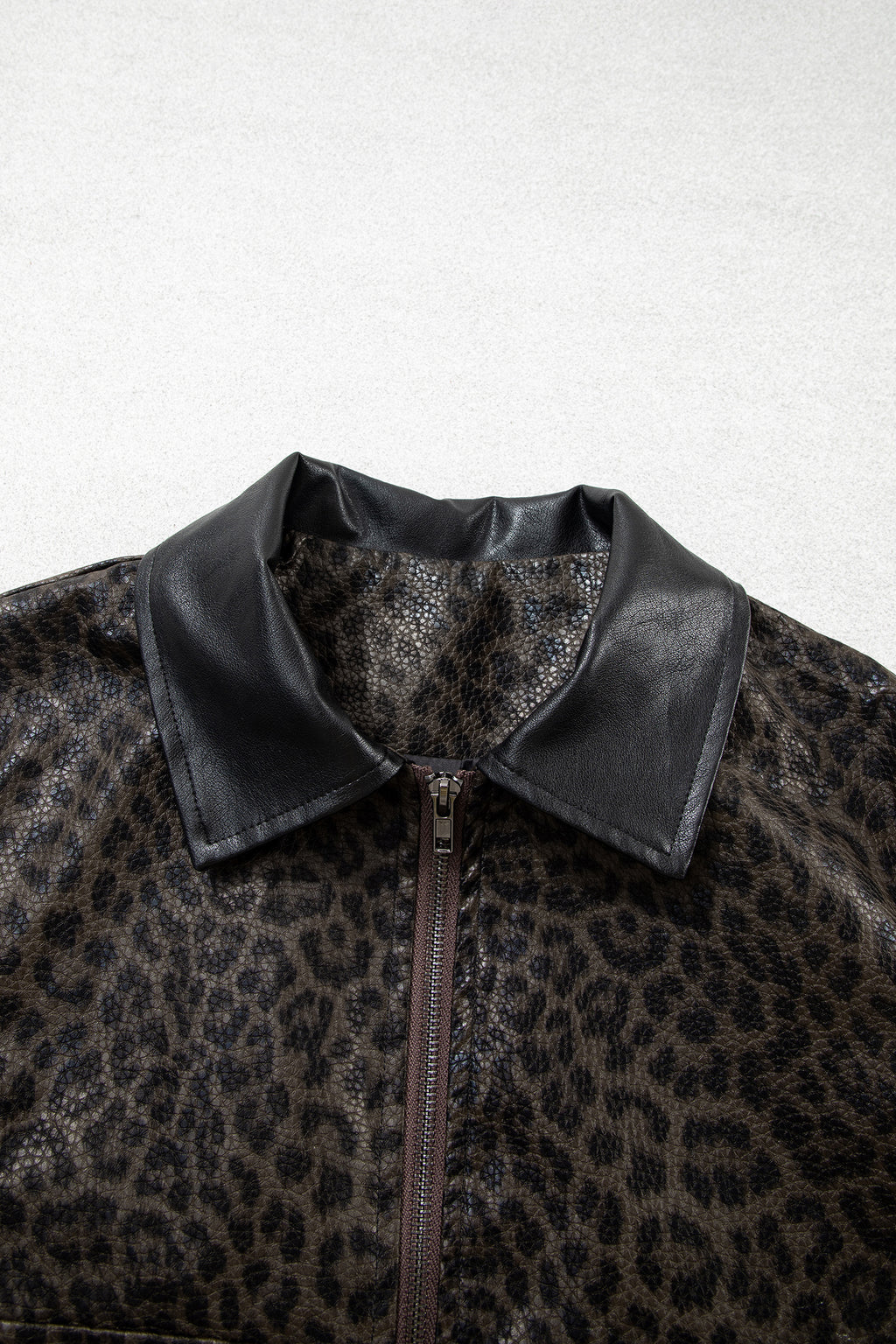 Leopard colorblock collar jacket, view 7