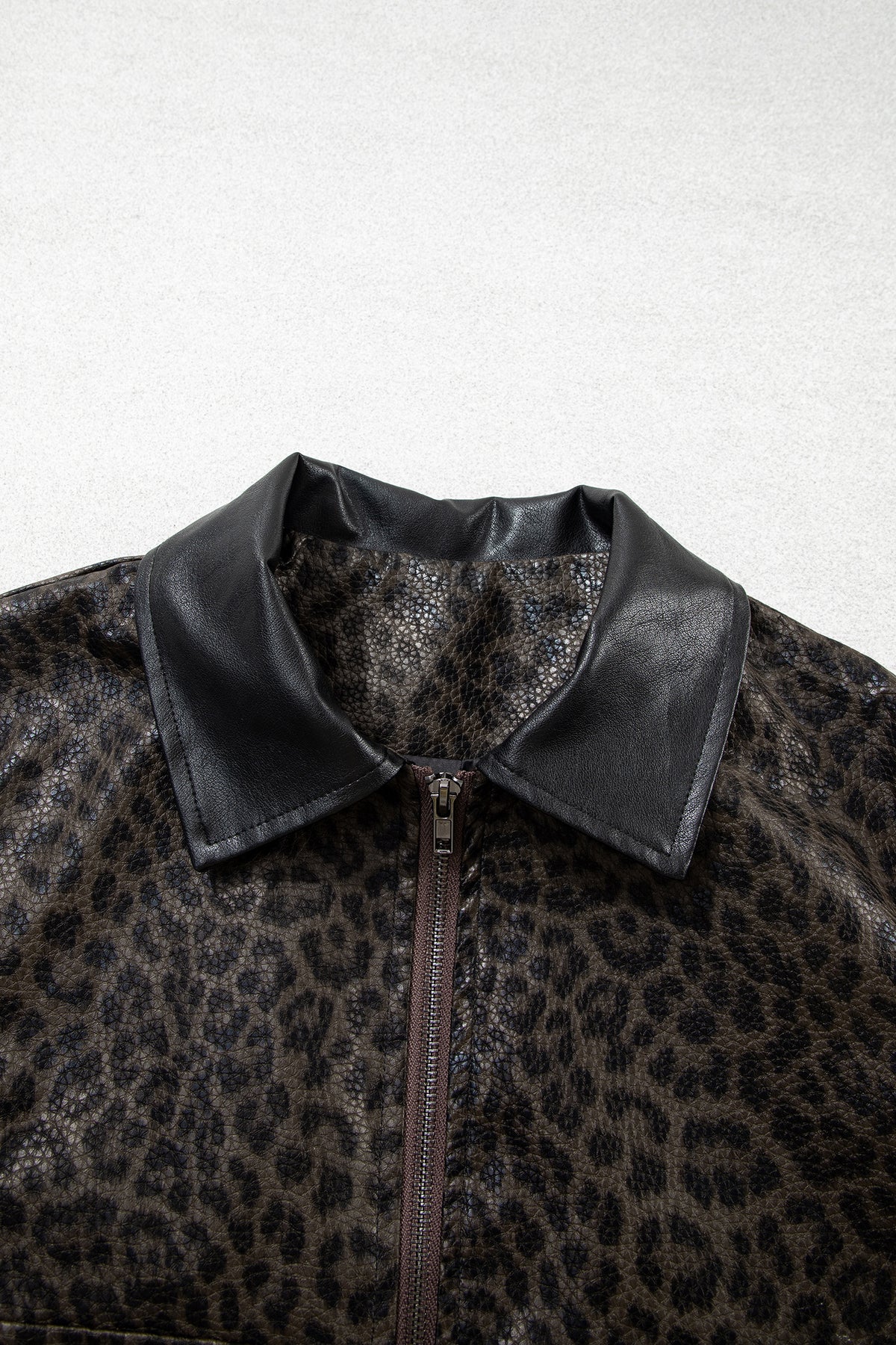 Leopard colorblock collar jacket, view 7
