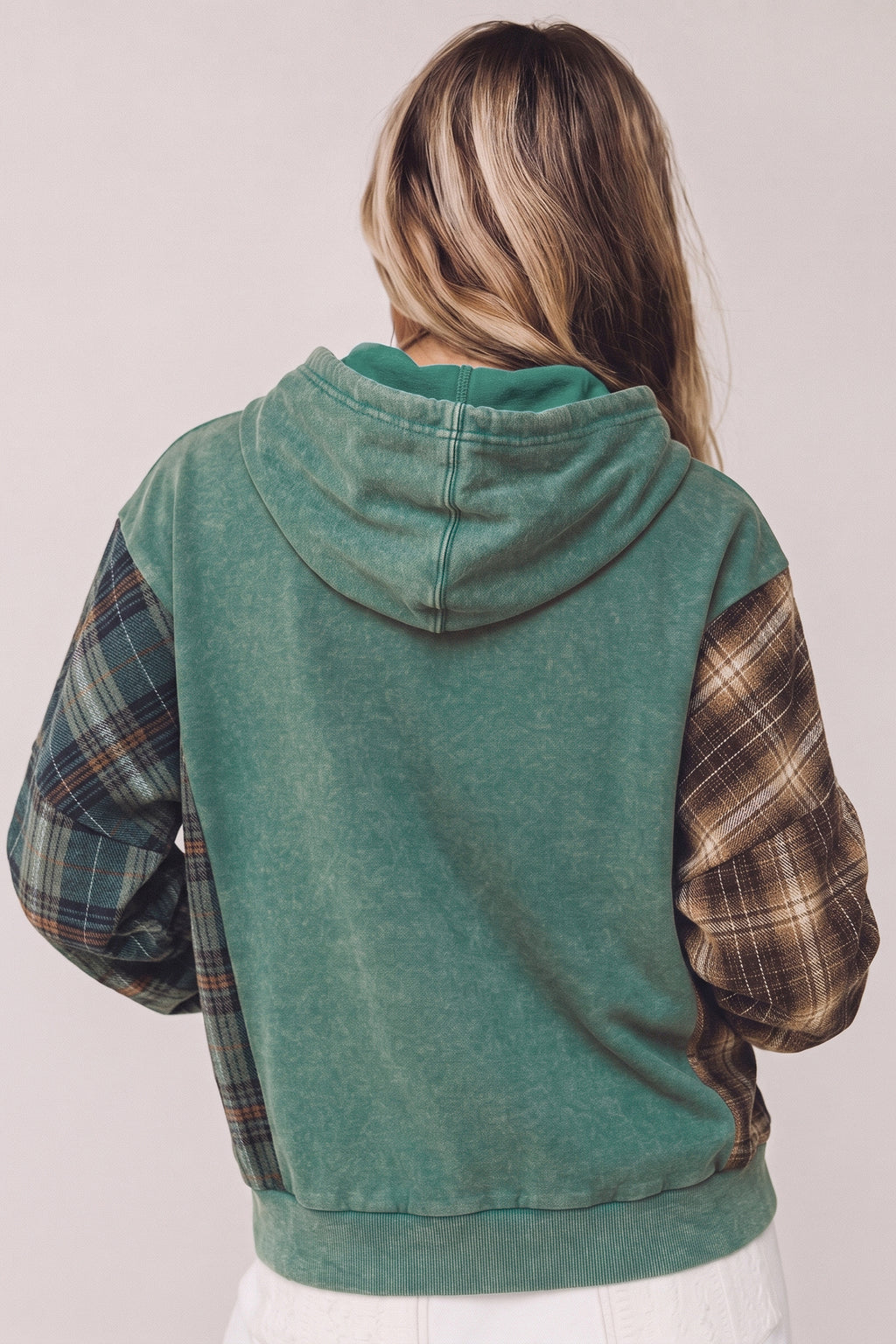 Smoke Green Plaid Colorblock Hoodie Dear-Lover Dropshipping