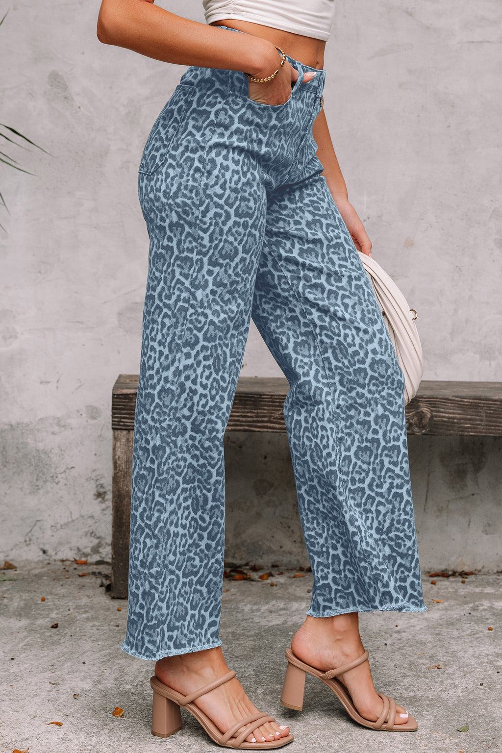 Brown leopard wide leg jeans, view 12