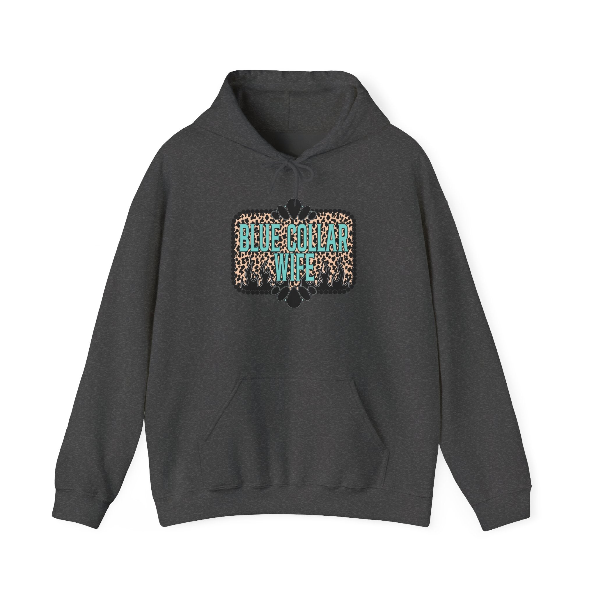 Blue Collar Wife Hoodie — Leopard Accent "Blue Collar Wife" Graphic Sweatshirt