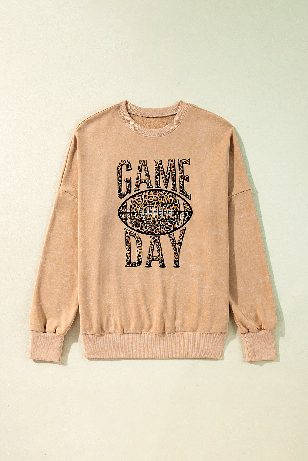 Khaki Loose Leopard Rugby Football GAME DAY Graphic Sweatshirt