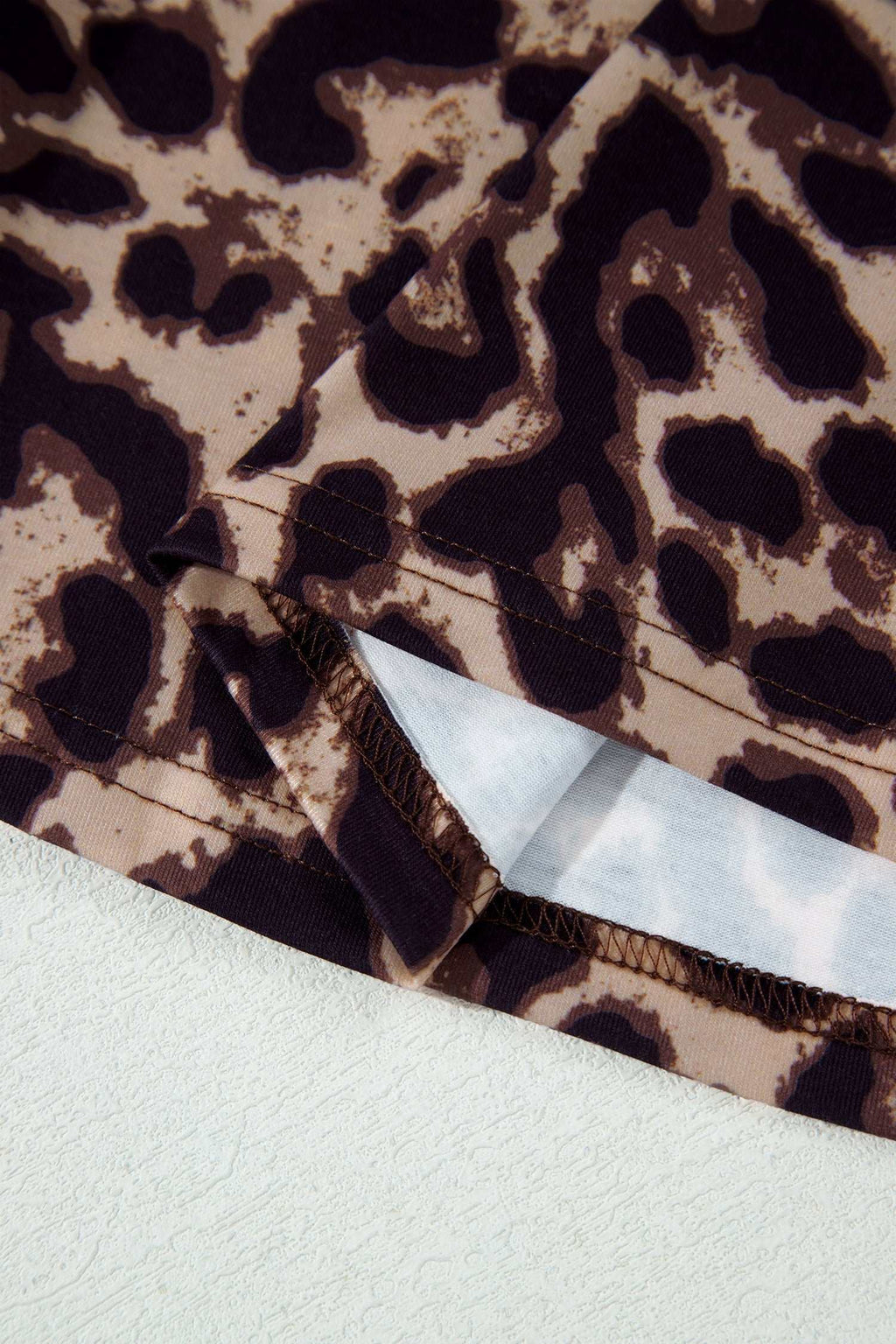 Khaki leopard high neck top, view 12