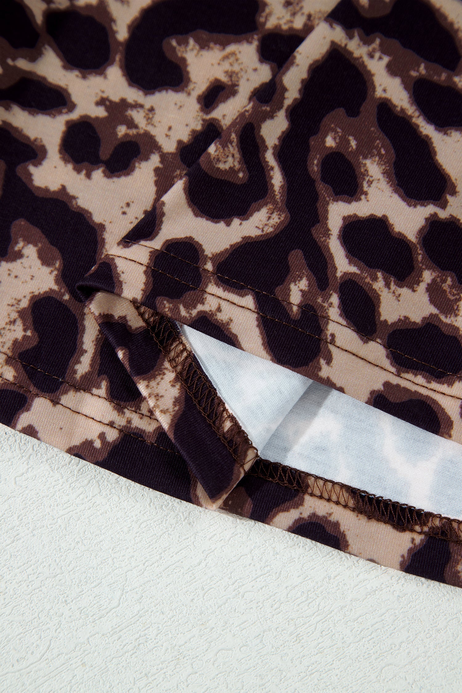 Khaki Leopard High Neck Long Sleeve Western Slim Top