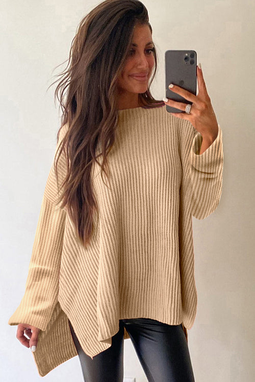 Apricot Cable Knit Sweater | Side Slits