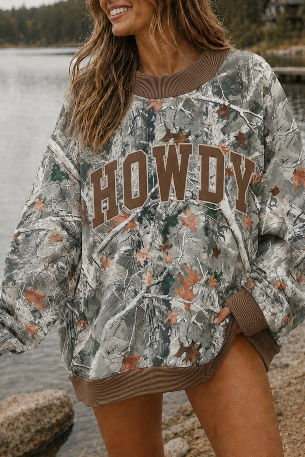 Green Western Camo Print Baggy Pullover Sweatshirt Dear-Lover Dropshipping