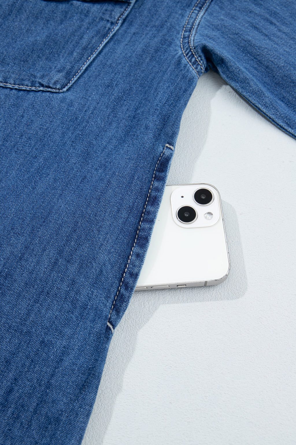 Sail blue tunic denim shirt, view 15