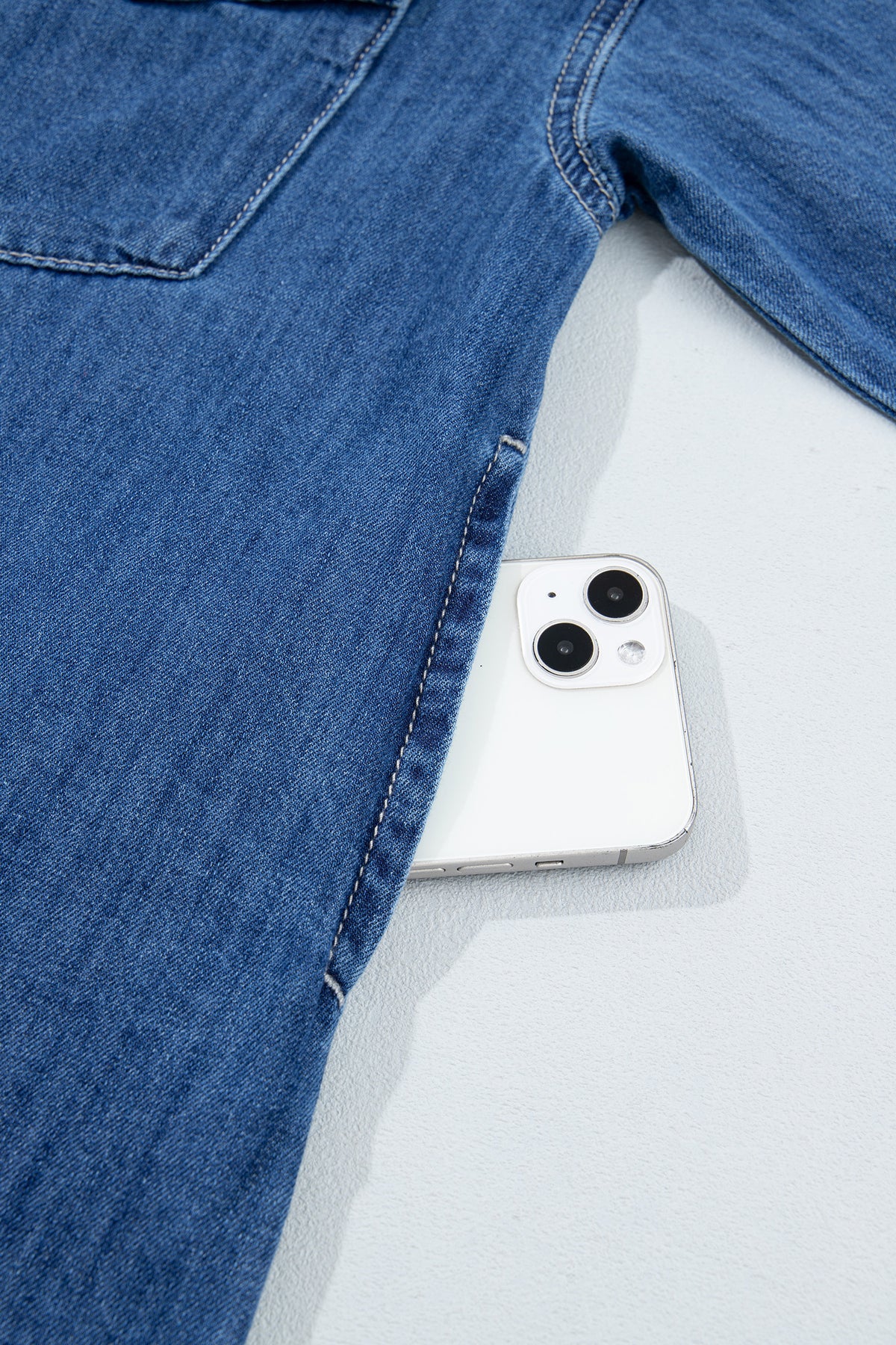 Sail blue tunic denim shirt, view 15