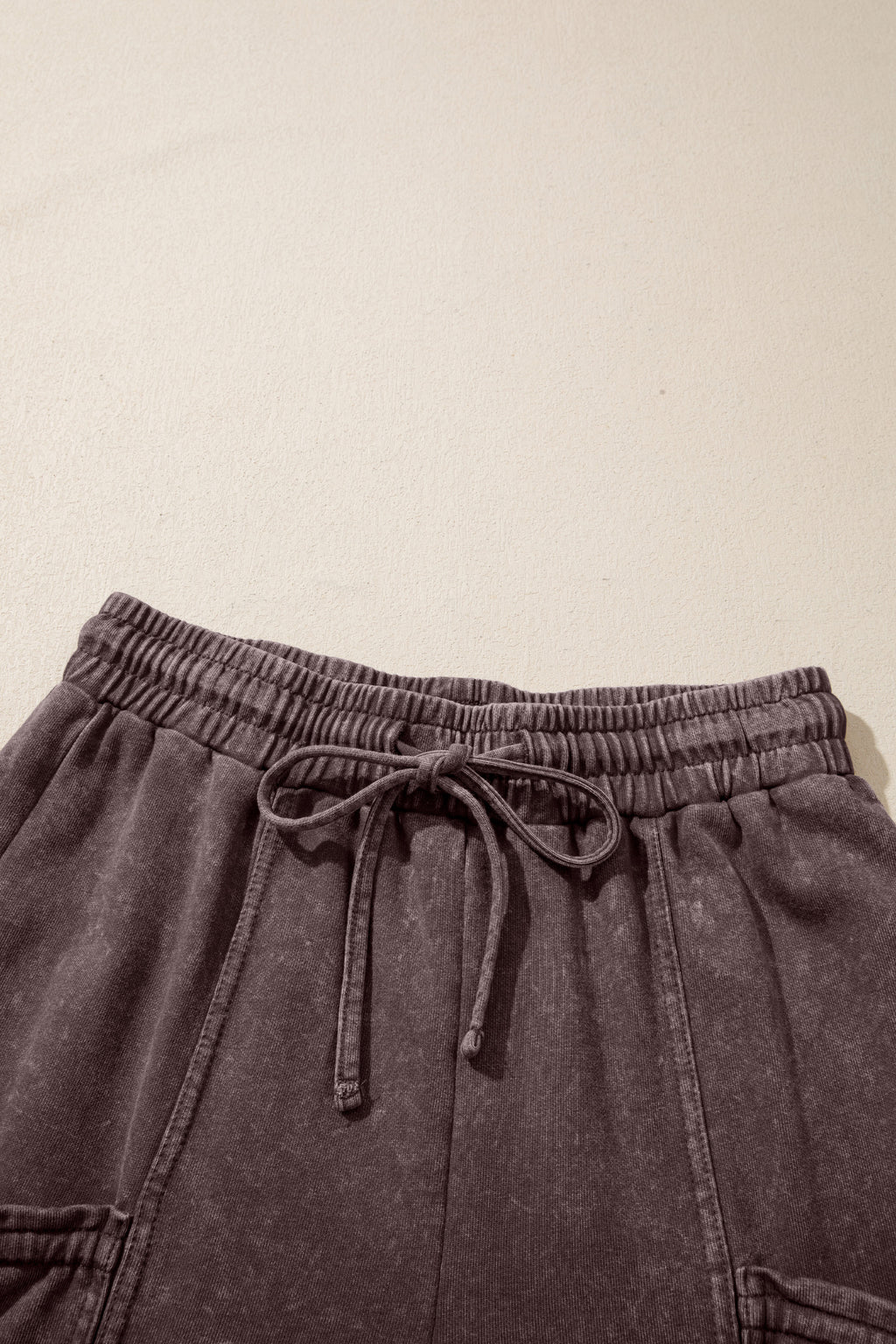 Dark Brown Cotton Mineral Wash Elastic Waist Drawstring Tie Detail Cargo Pants Dear-Lover Dropshipping