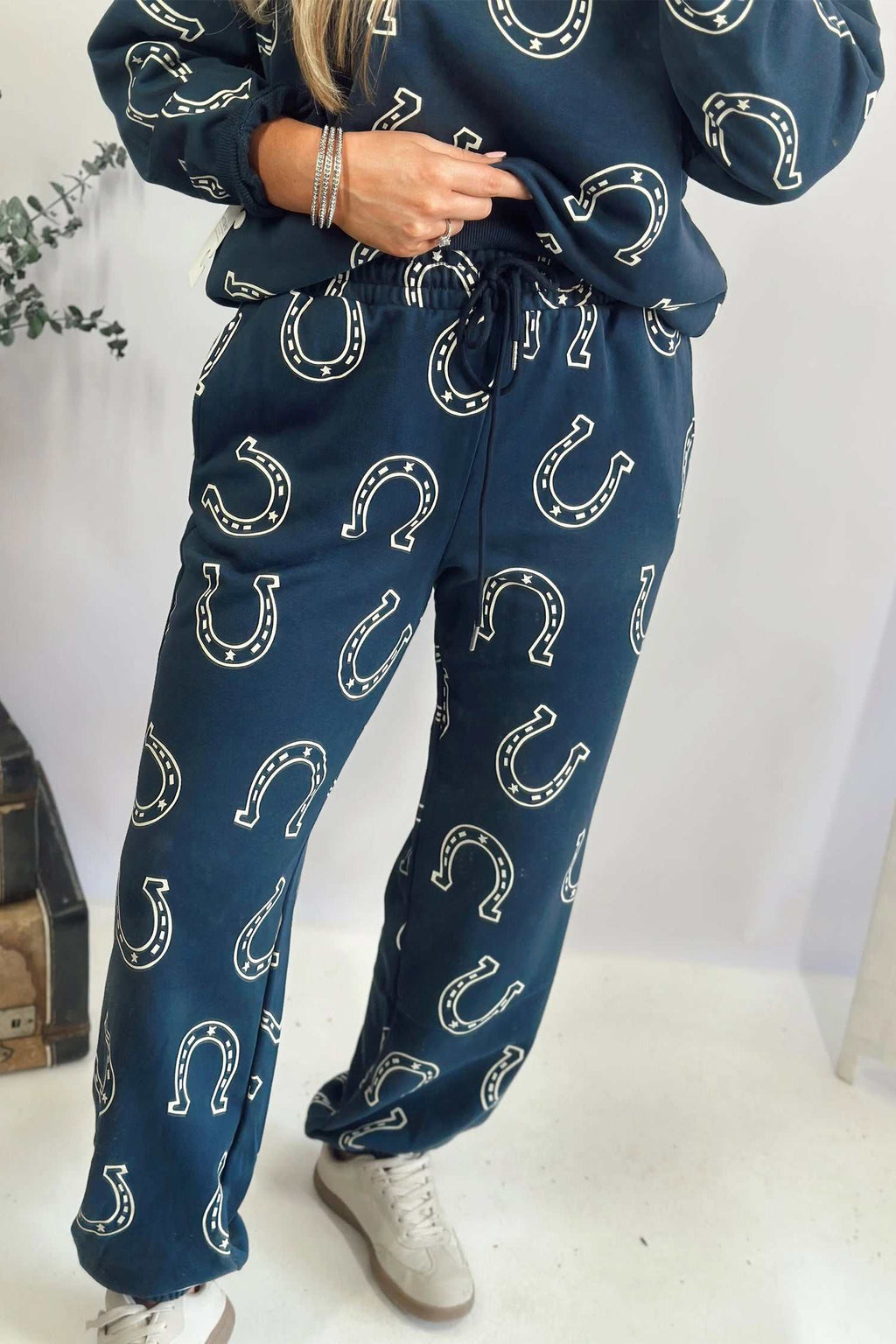 Brown western print pant set, view 4