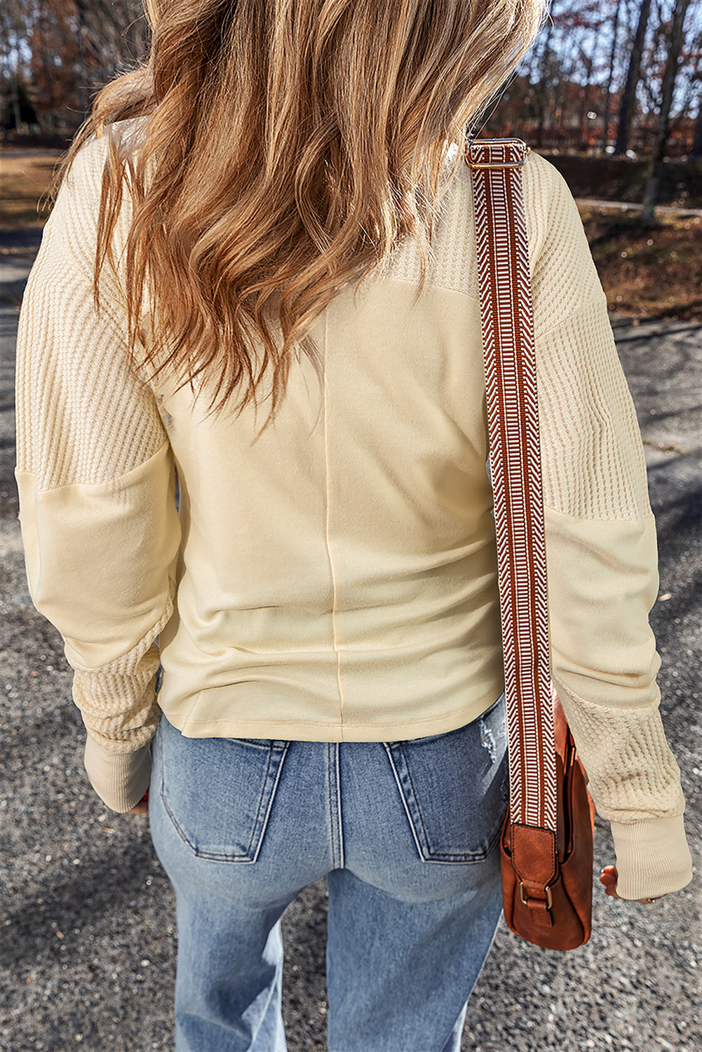 Beige Thermal Knit Long Sleeve Top
